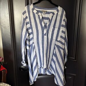 Sharon Young Navy and White Striped Blouse